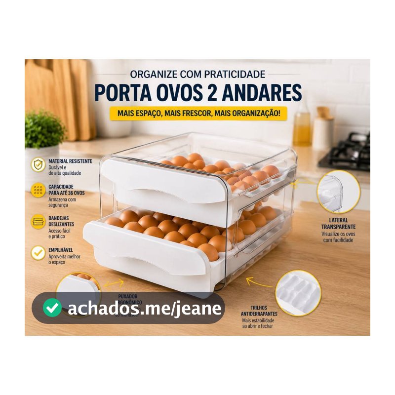 Gaveteiro Duplo em plástico 2 ANDAR Tipo Porta 32 Ovos  Para Cozinha Geladeira