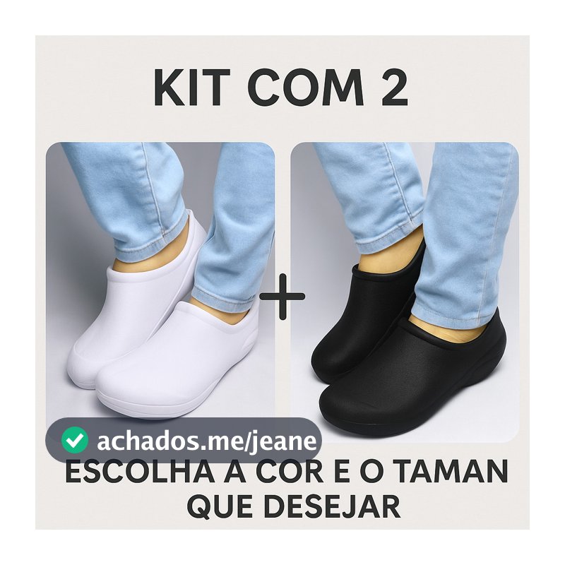 Sapato Babuche Profissional Fechado Confortável EPI – Kit 2 para Cozinha,Hotel, hopital,copeira