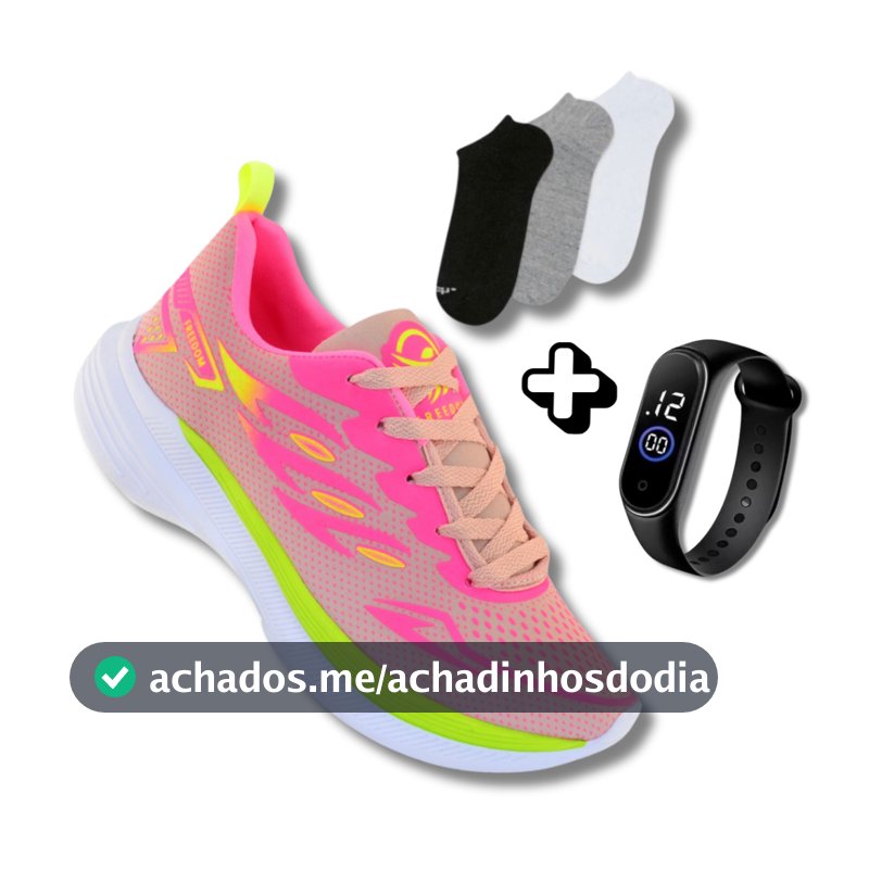 Tênis Esportivo Feminino + Meia + Relógio | Ideal Para Caminhada ou Academia
