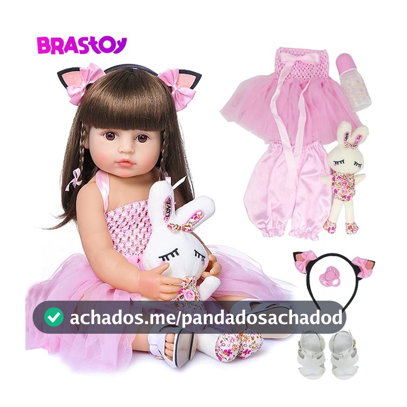 Brastoy Bebê Reborn Boneca Silicone Menina Olhos Castanhos 55cm
