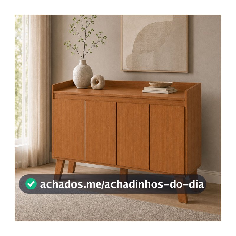 Buffet 4 Portas para Sala Aparador Cantinho do Café Balcão Multiuso com Prateleira Interna MDF