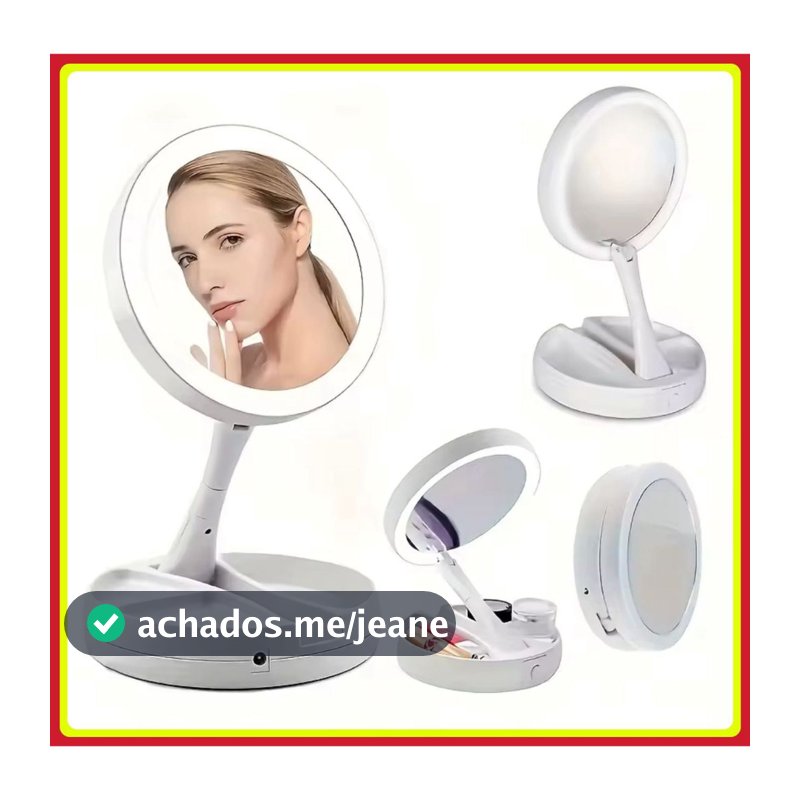 Espelho com Led De Mesa Com Aumento 10x Led luz Dobravel Para Maquiagem Pronta Entrega