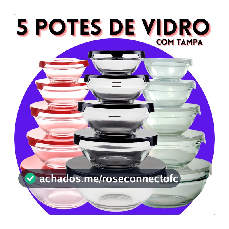 Conjunto Tigela Vidro Bowl Marmita Tampa 5 Peças Herméticos