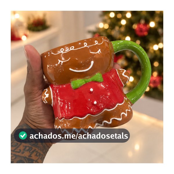 Caneca 3D Natalina Artesanal Feita a Mão Boneco de Gengibre em Cerâmica | Caneca de Natal para Presente