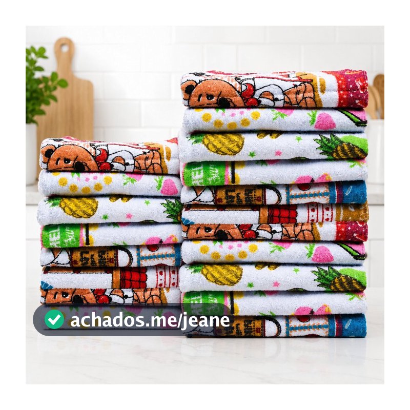 Kit 5 e 10 Panos de Prato Atoalhado Algodão Felpudo 60x40cm Macio Pano de Copa Alta Absorção Cozinha Secar Louça