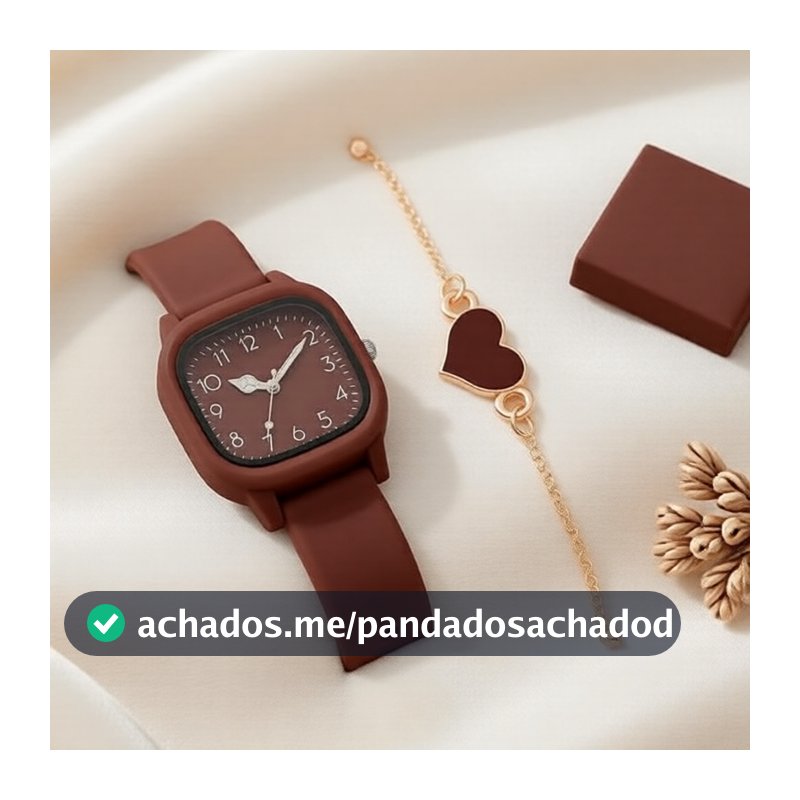 2 peças de relógios de moda feminina com pulseira de silicone e bracelete em formato de coração (sem caixa)
