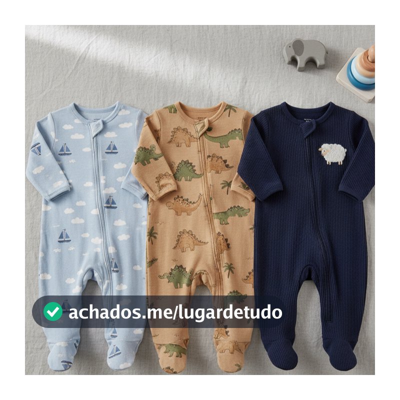 Kit com 3 macacões bebês | 100% Algodão | RN ao G | | Macacão| Sortido Menina, Menino e Unissex