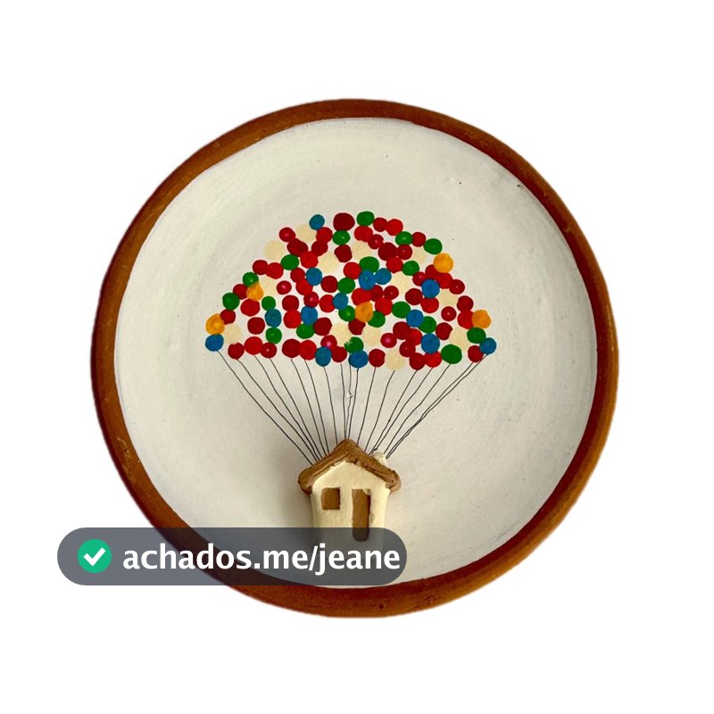 PRATO DE CERÂMICA ARTESANAL DECORATIVO CASINHAS