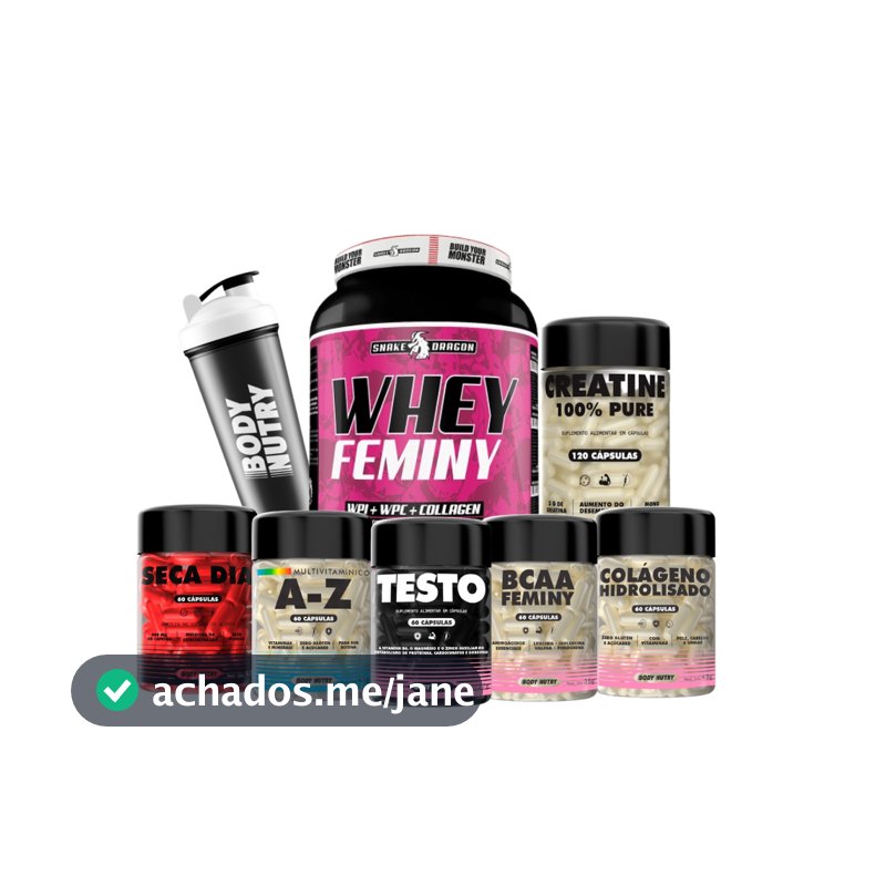 Kit Feminino - Whey Protein 907g + Creatina 120c + BCAA  + Colágeno + Testo + Cafeina + My Hair