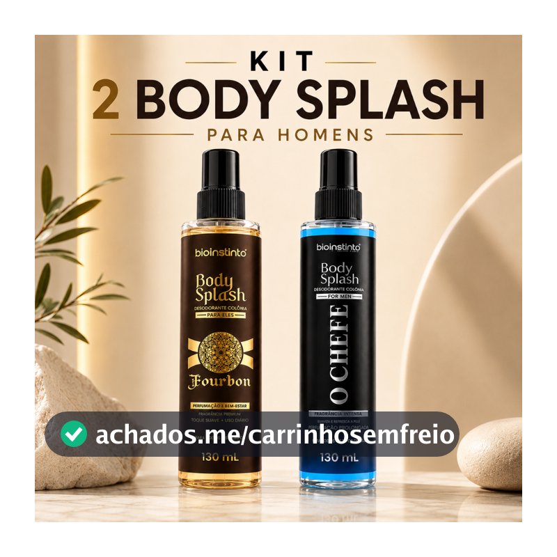 Kit 2 Body Splash Masculino Bio Instinto O Chefe + Fourbon 130ml Perfume Corporal Desodorante Colônia