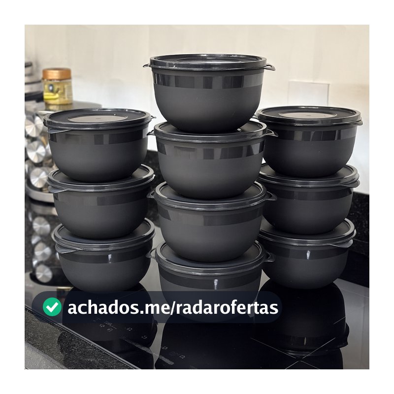 Kit 10 Potes Bowl 1300ml Plástico com Tampa – Marmita Cozinha, Freezer,  Micro-ondas e  Lava-Louças.