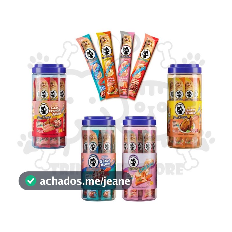 Petisco Para Gatos ChuChups Cream Pote com 24 Tubos de 15g Tipo Churu e Truly