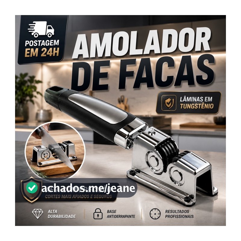 Amolador de Faca Afiador de Facas Tesouras Profissional Inox Itens e Utensilios para Cozinha Geral