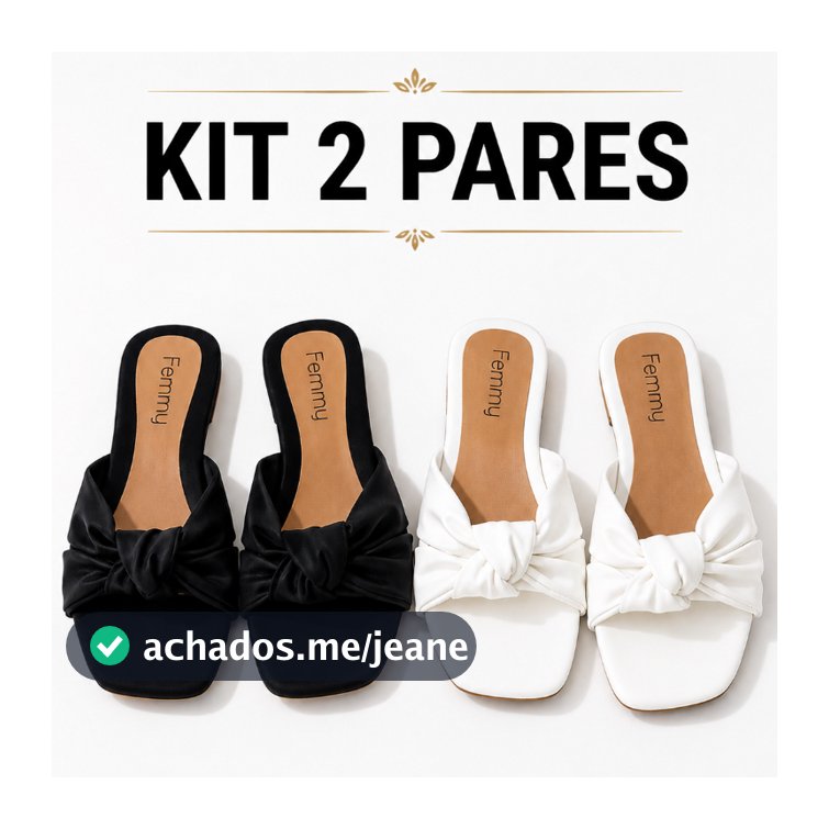 Kit 2 Pares Sandália Rasteirinha Feminina Nó Confortável Bico Quadrado Várias Cores
