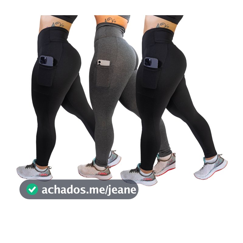 Kit 3 Calças C/ Bolso Cos Alto Reforçada Fitness Academia Corrida Trabalho