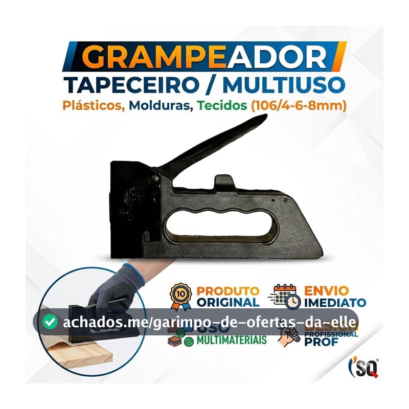 Grampeador Tapeceiro Manual Preto Grampos 8mm Ferramenta Uso Profissional