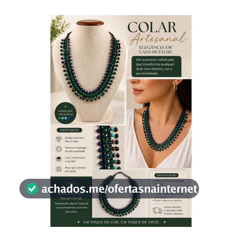 Colar Artesanal Feminino Multicamadas Verde Azul Pedraria Elegante Boho Chic USADO