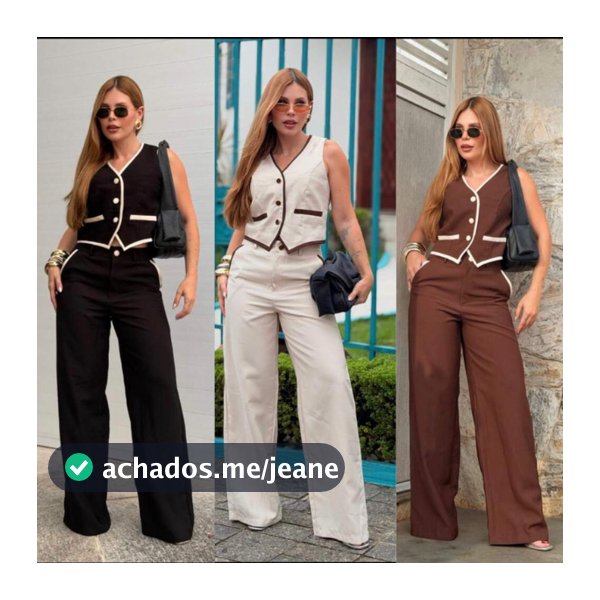 Conjunto Feminino Bicolor Tendencia Elegante e Estiloso Calça Pantalona e Colete Com Botões