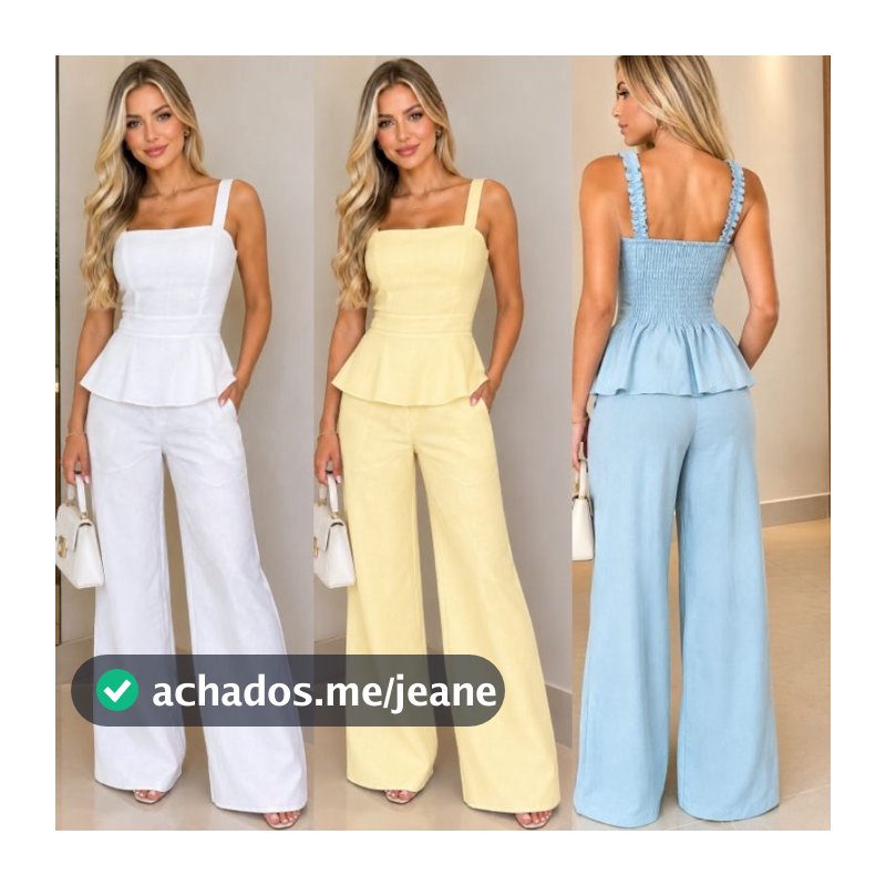 Conjunto feminino elegante blusa peplum com alça e calça pantalona