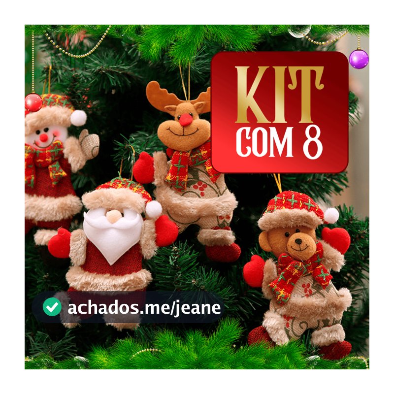 Kit 8 Enfeites de Natal Pendentes Papai Noel Rena Boneco de Neve Urso