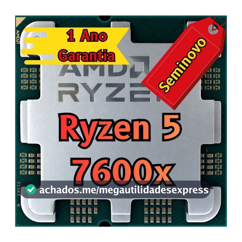Processador AMD Ryzen 5 7600X, 4.7GHz (5.3GHz Max Turbo), Cache 38MB, 6 Núcleos, 12 Threads, AM5, Com Vídeo Integrado