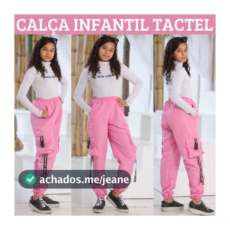 Calça Feminina Juvenil Para Crianças Meninas Jogger Cargo Street Com Bolsos e Detalhes de Fita TOP