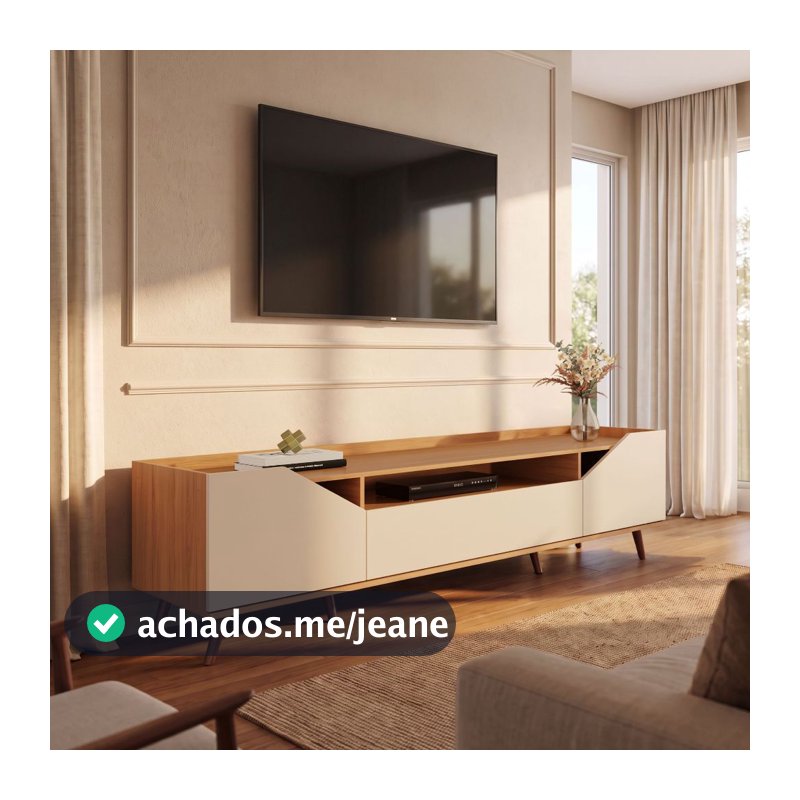Rack Nice 100% MDF 3 Porta e Pés Estilo Retrô para TV até 65