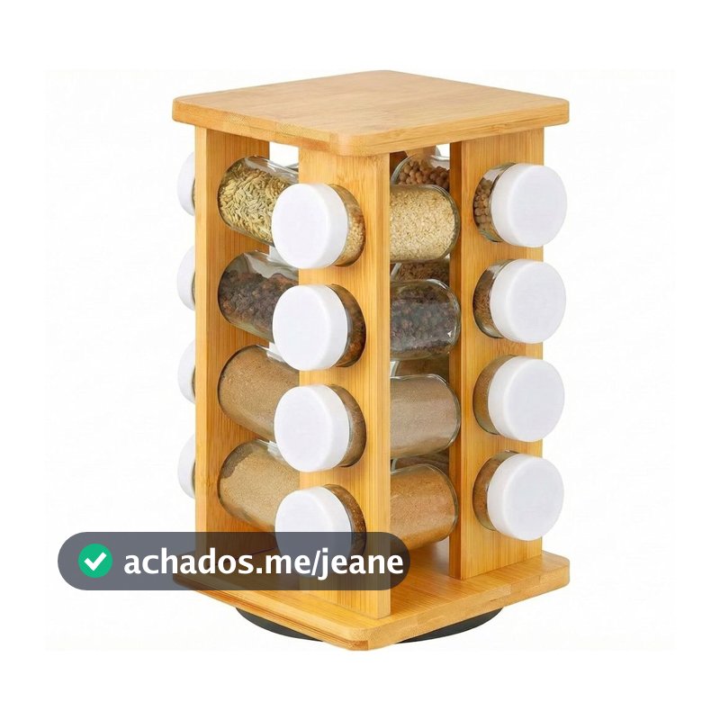 Porta Temperos/Condimentos em Bambu Potes Giratório Ecoeden
