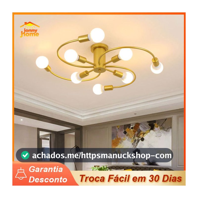 Lustre Pendente Lâmpada De Teto Semi-Embutida Iluminação  Para Sala Estar Quartos Ouro Nórdico Decorativo Ilumina
