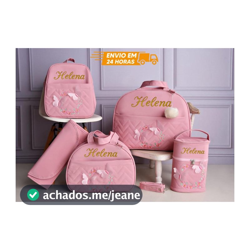 Kit bolsa maternidade borboleta para menina 5 peças (personalizado)