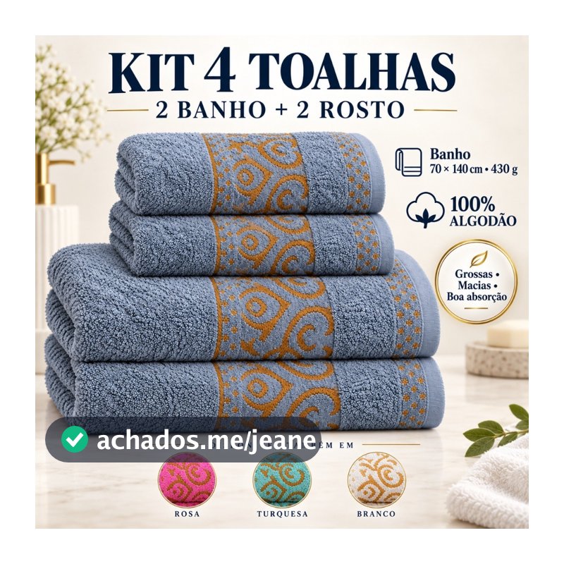 Kit 2 Toalhas De Banho E 2 Rosto Exuberance 100% Algodão Felpudo Grossa