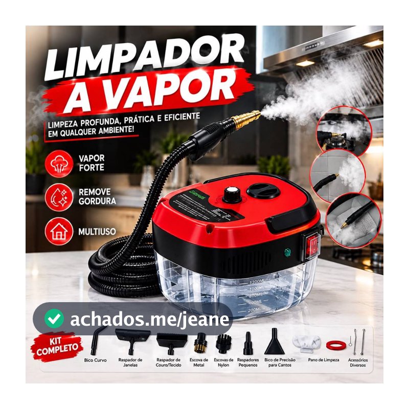 Limpador a Vapor Portátil 1500W - Geração Rápida de Vapor em 15 Segundos - Vermelho