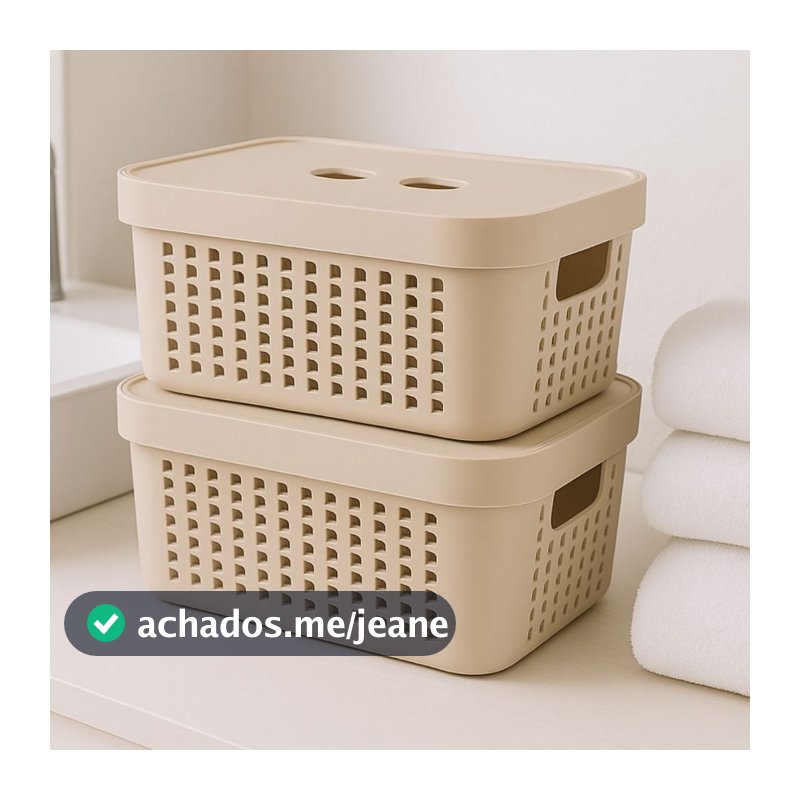 Kit 2 Caixas Organizadores com Tampa 2L Decorativo Gaveta Armário Cozinha Banheiro Ventilado
