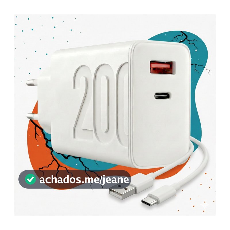 Carregador Turbo 200W USB-C + USB-A QC 3.0 Power Delivery Compatível Xiaomi – Super Rápido