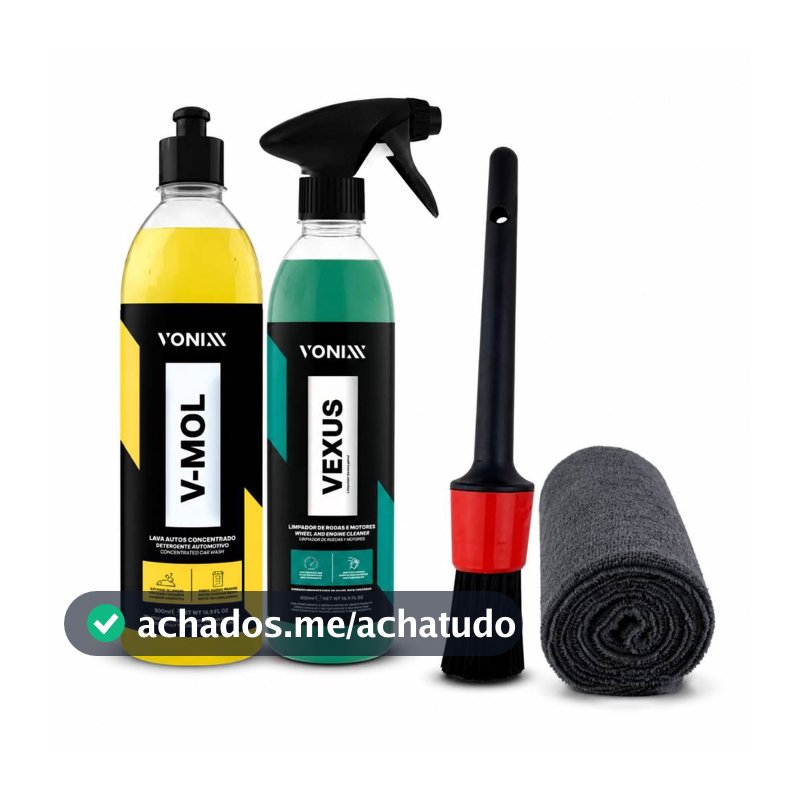 Kit Vonixx Vexus + V-mol Limpeza Pesada Carro Rodas Motor + Microfibra 40x40 + Pincel