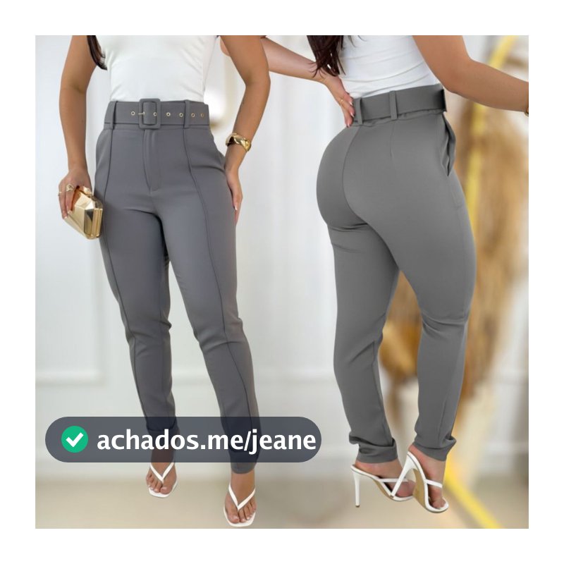 Calça Alfaiataria Social Com Cinto Feminina Casual Elegante Cintura Alta Com Zíper