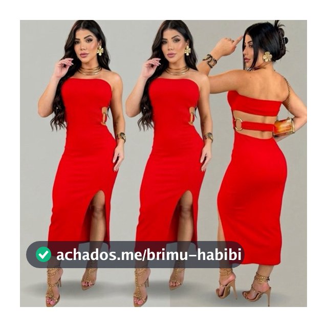 Vestido Feminino Recorte Valoriza o Corpo Argola Mid Tomara que Caia Modelador Fenda Lateral
