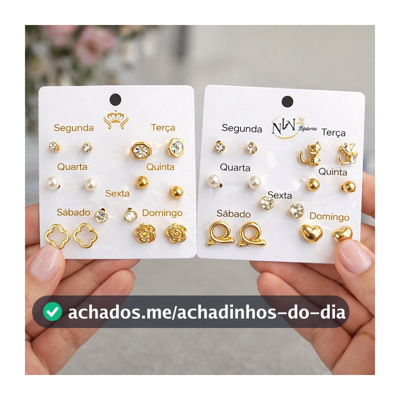 Conjunto 7 Brinquinhos Feminino Sortido Cartela Dourado Prateado