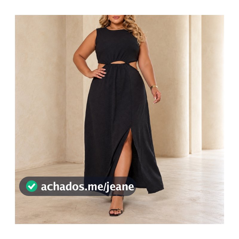 Vestido Longo Plus Size Elegante com Fenda e Costas Ajustáveis – Leve e Forrado, Não Marca (48/52)