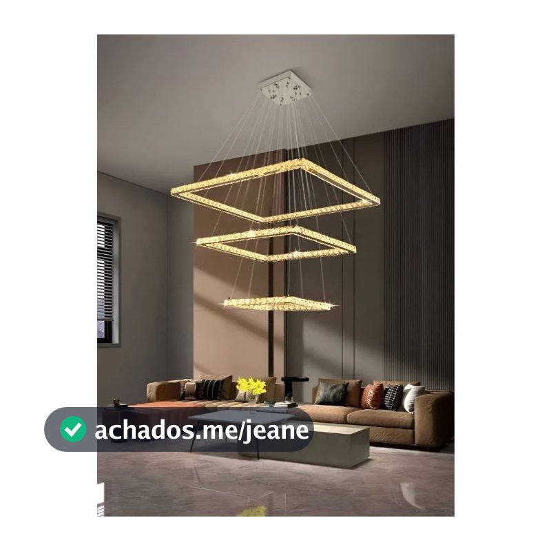 Lustre Pendente Cristal Aliança Quadrado 160w 3 Cores De Luz D730
