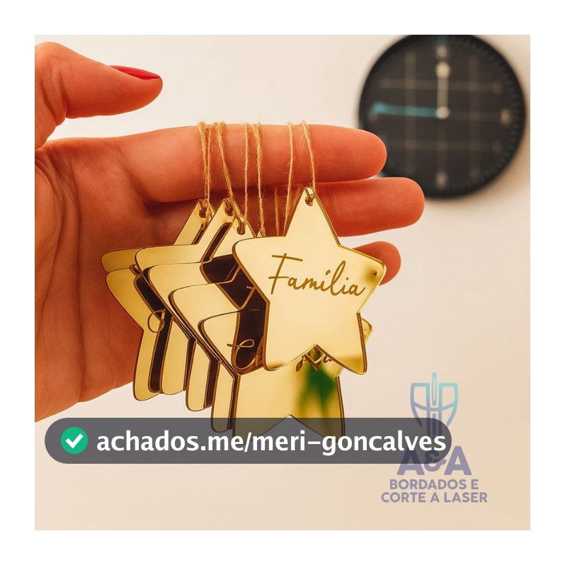 Kit 8 Enfeites de Natal Acrílico Espelhado – Estrelas com Palavras Gravadas e Cordão Decorativo (6cm)