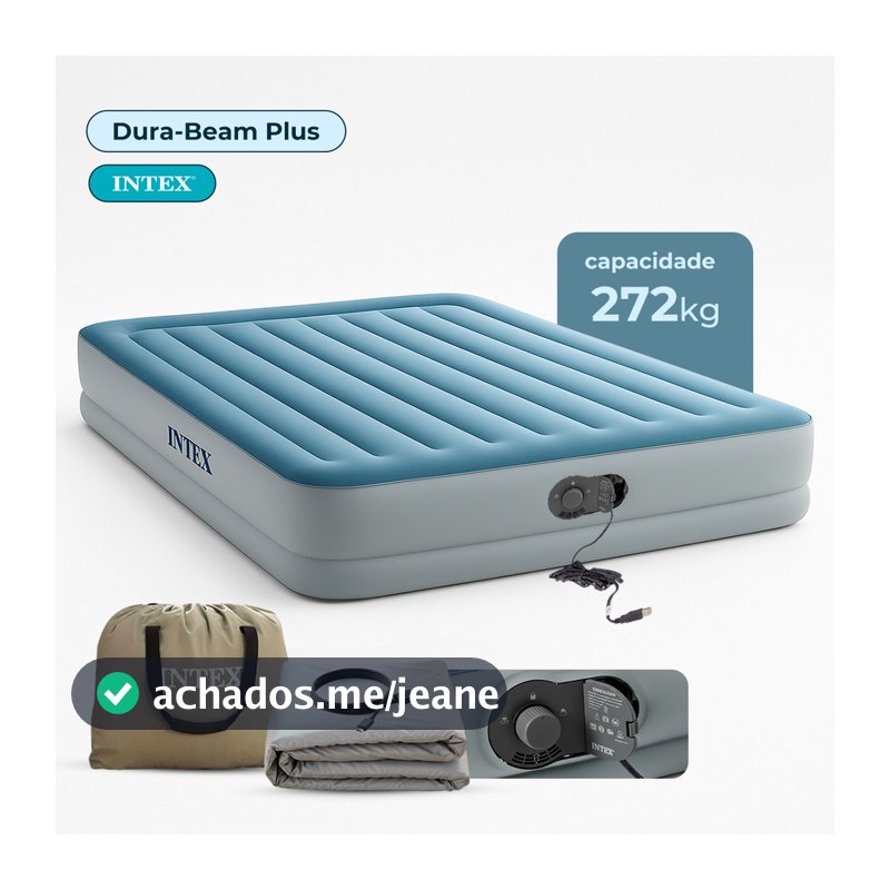 Colchão Inflável Casal Queen Com Bomba Embutida Usb Intex 64159 Azul