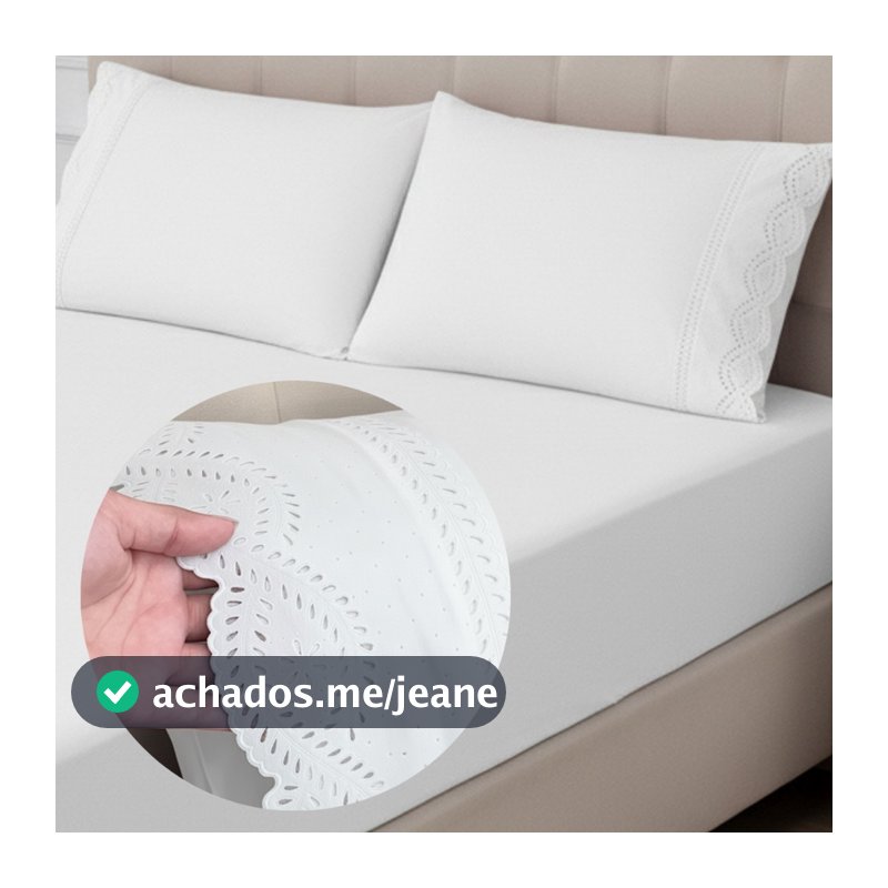 Jogo de Lençol Casal Queen King 3 Peças Bordado Inglês 400 Fios Lese c/ Elástico Roupa de Cama