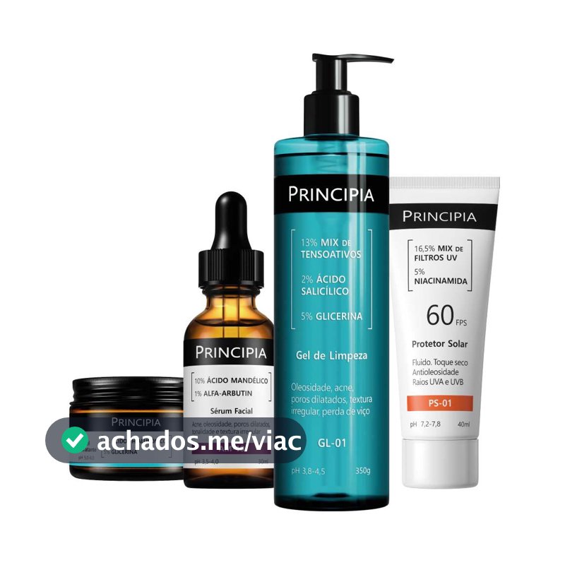 Principia Kit Rotina Completa Anti-Manchas c/ Limpeza GL-01 + Sérum Mandélico AM-10 + Hidratante GH-01 + Protetor PS-01