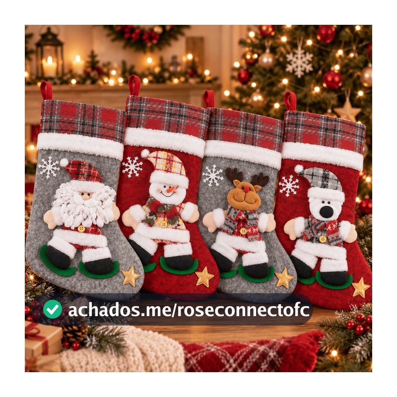 Bota Meia Natalina Decorativa 25x40cm Enfeite de Natal para Pendurar