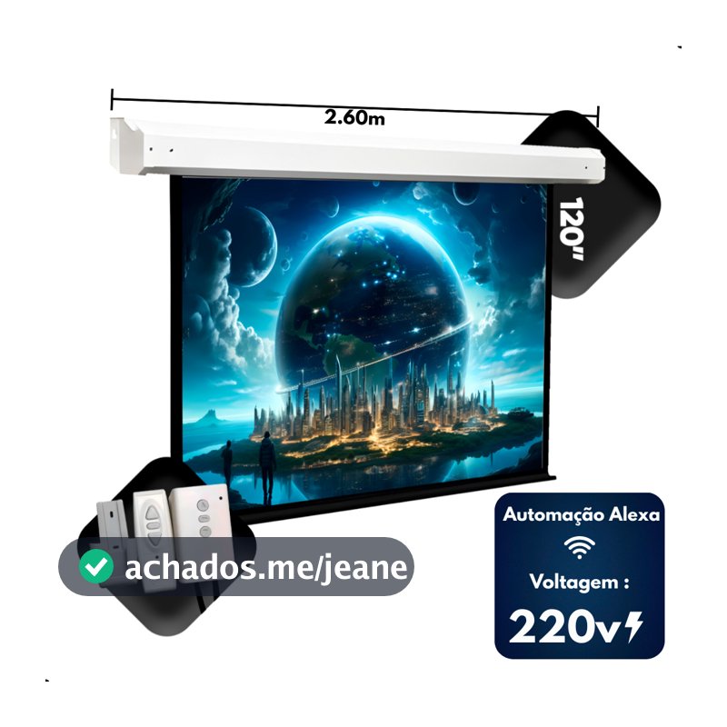 Tela De Projeção Elétrica Domori 120 Polegadas 220v Retratil Com Controle Remoto Automação Com Alexa Projetor Cinema Top