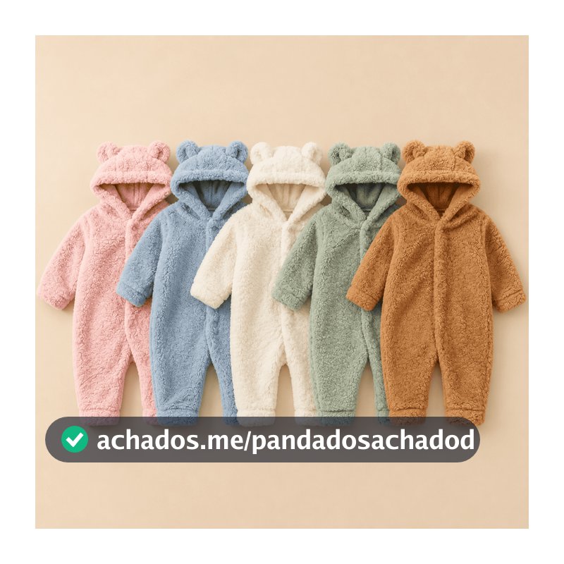 Macacão Fleece Orelhinha Capuz Bebê Inverno Quentinho Recém Nascido 0 a 12 Meses Menino E Menina