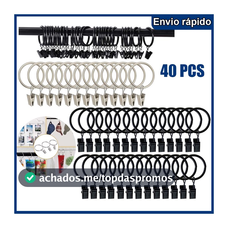 Gancho de haste de cortina de Metal de 40 peças com diâmetro interno do clipe 40 mm