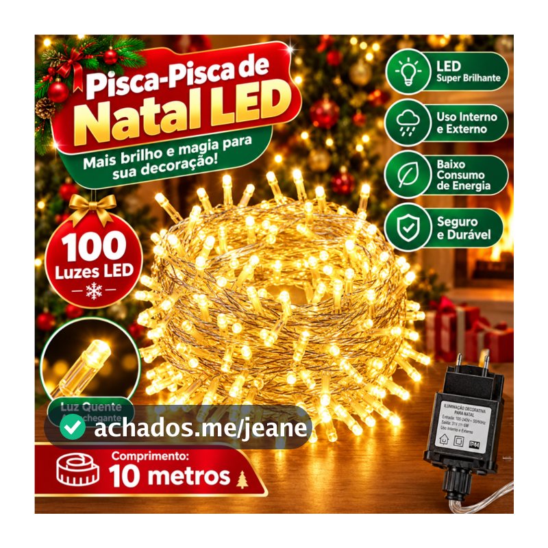 Pisca Cordão Led Natal 8 Funções Fio Transp. 10/20/30m. 110/V