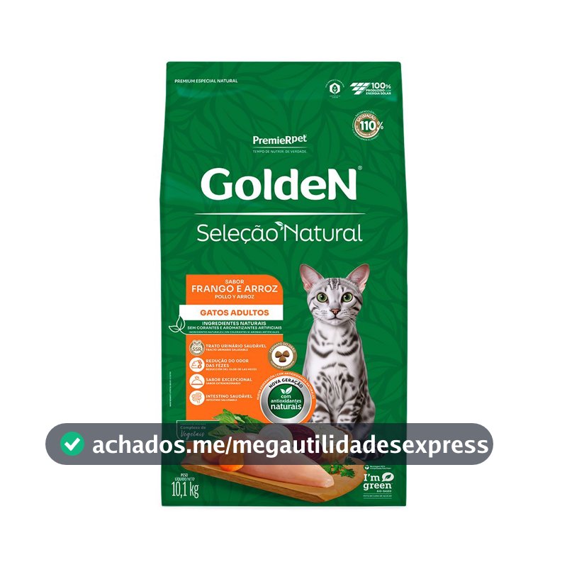 Ração Golden Seleção Natural Gatos Adultos Frango e Arroz 10,1kg